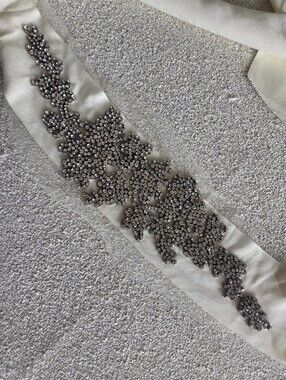 Vera Wang Bridal Sash Belt Ivory Grosgrain Crystal Rhinestone As-Is 12A0710